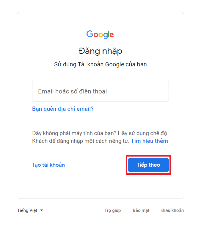 đăng nhập tài khoản gmail